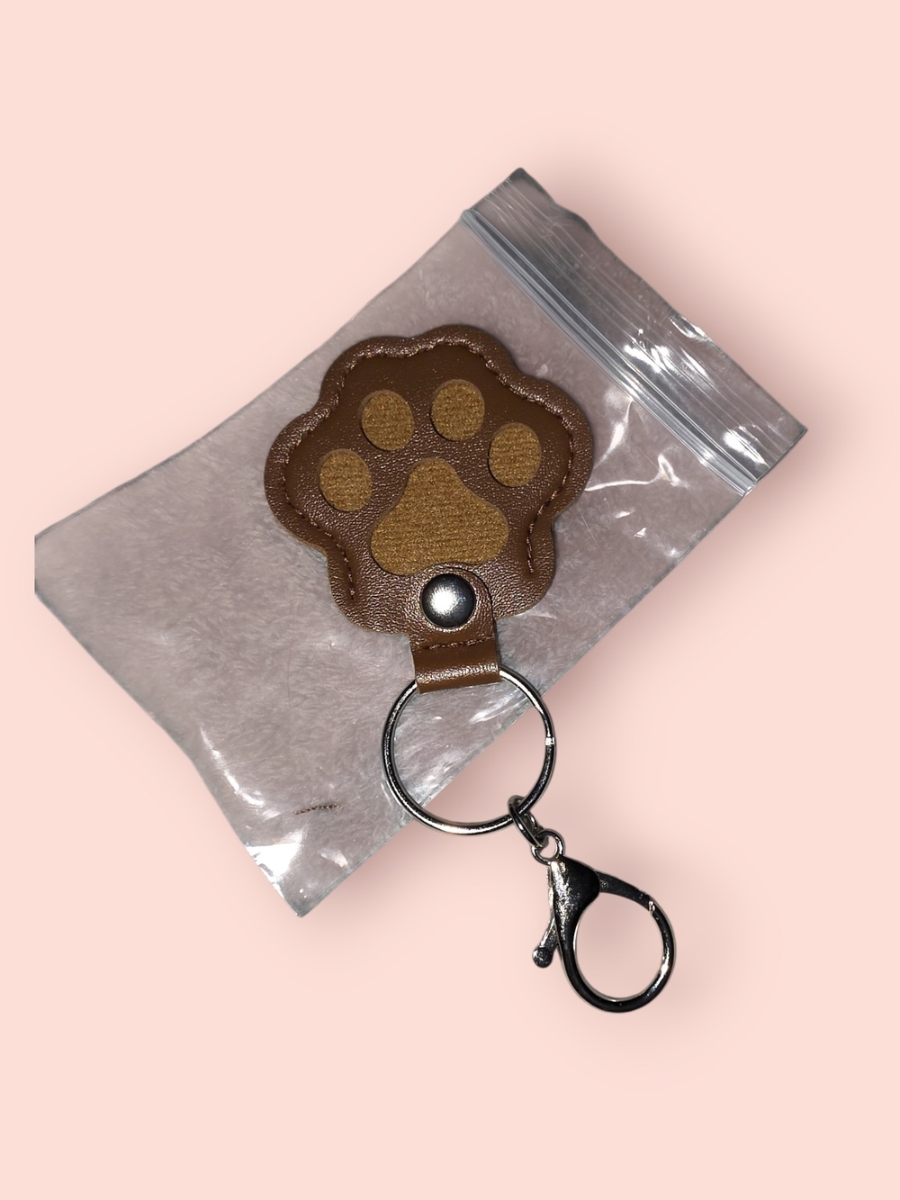 ^ Brown Paw Print Leather Keychain Pet Fur Keepsake